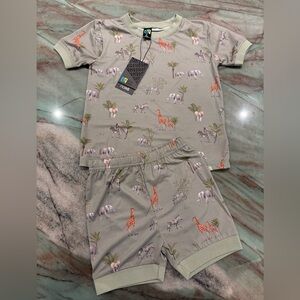 Nano Green Safari Animal-Print Kids Pajama Set with Orange Giraffes